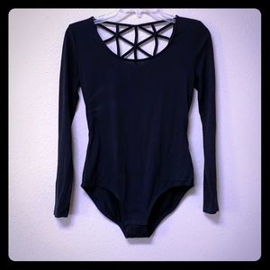 Unique long-sleeve black bodysuit
